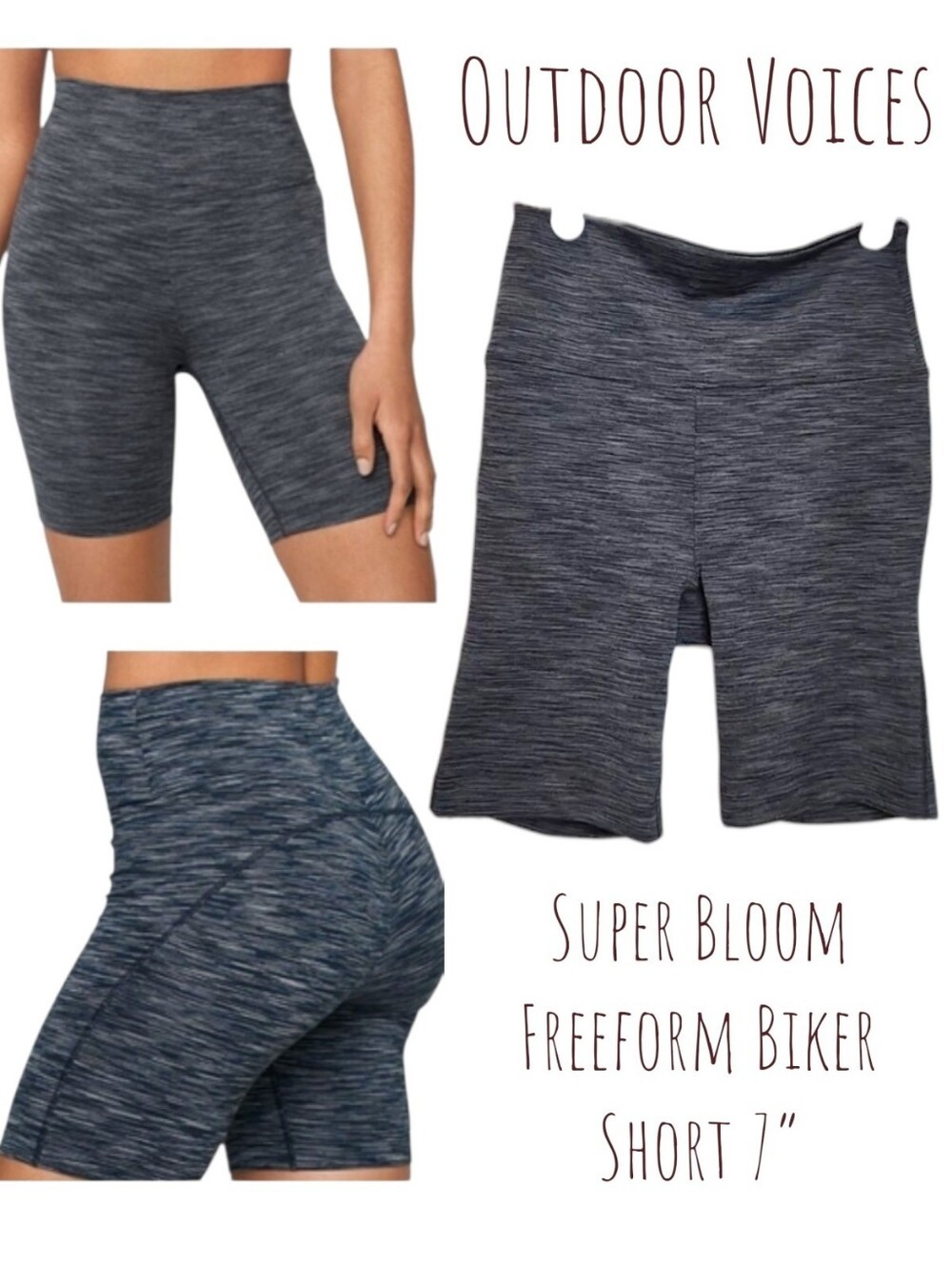 Outdoor Voices Women's Super Bloom Freeform Biker Short 7” HR Heathered Grey xs